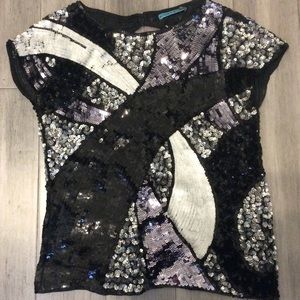 Alice + Olivia Sequin Open Back Cap sleeve Top